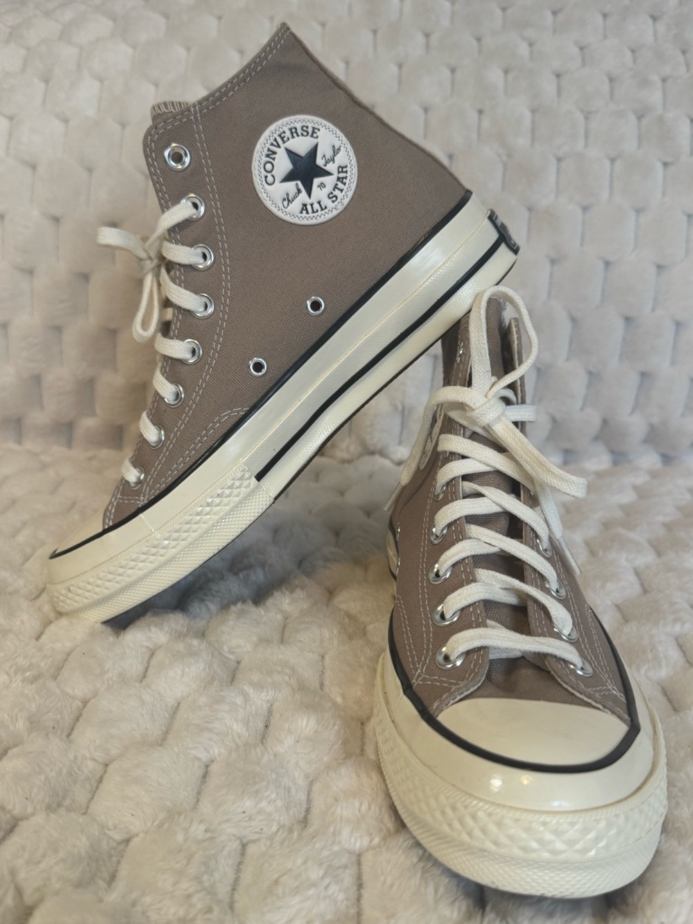 Converse High-Top Sneakers in Taupe and Cream